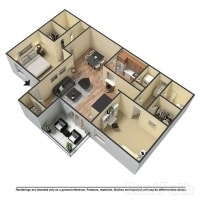 Floor Plan  The Uptown, 2 br, 2 ba, 1158 sq. ft.